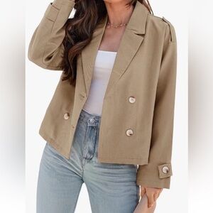 NWT Jones New York Signature Tan Lined Open Front Trench Coat Size L MSRP $129